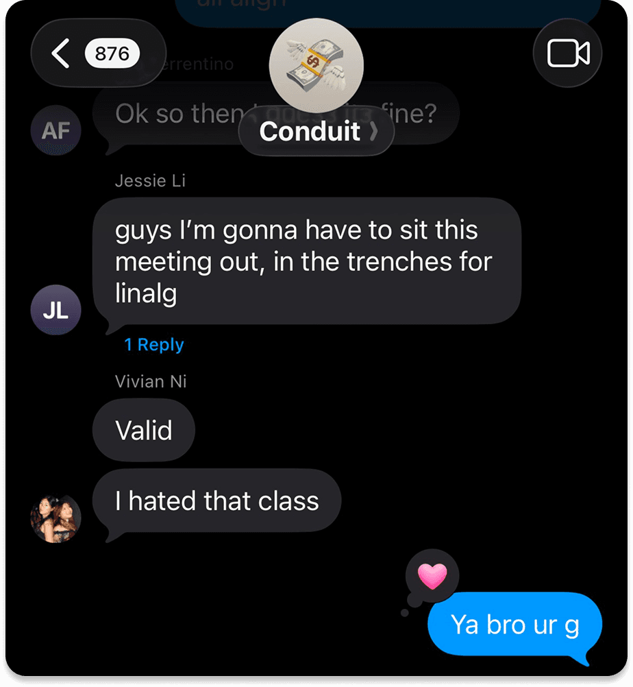 iMessage group chat with my designers during finals season